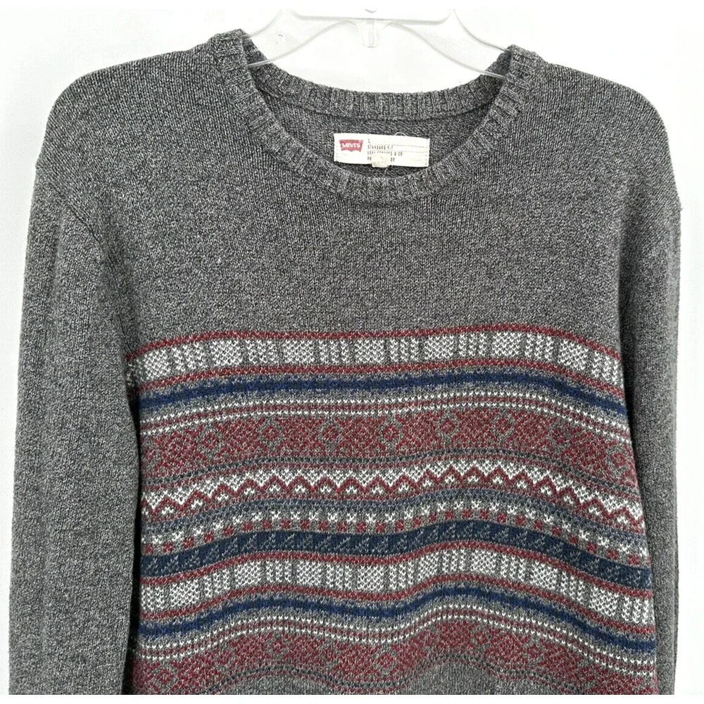 LEVI'S STANDARD FIT FAIR ISLE PRINT SWEATER‎ Men's Size Large Heathered Grey